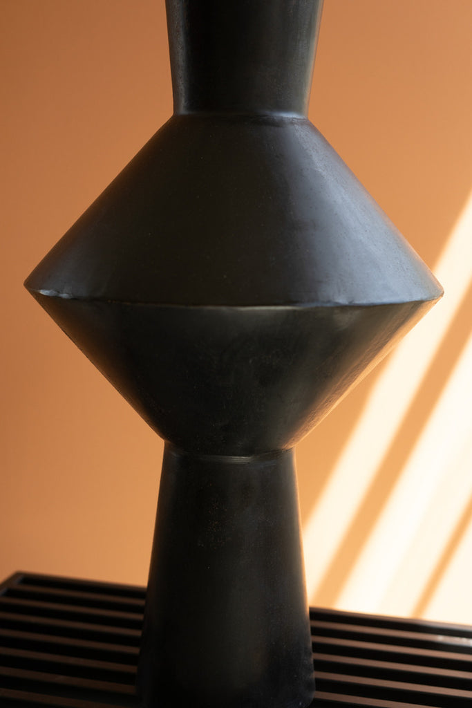 Tall Black Metal Geo Vase - Bombay Mercantile