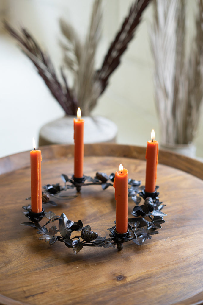 Antique Brown Metal Table Wreath Candelabra, Set of 2 - Bombay Mercantile