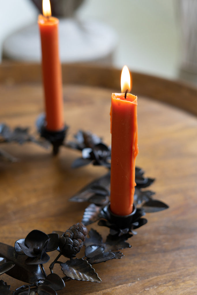 Antique Brown Metal Table Wreath Candelabra, Set of 2 - Bombay Mercantile