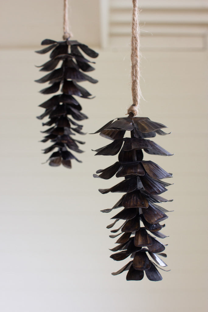 Antique Brown Metal Pine Cone Christmas Ornament - Bombay Mercantile