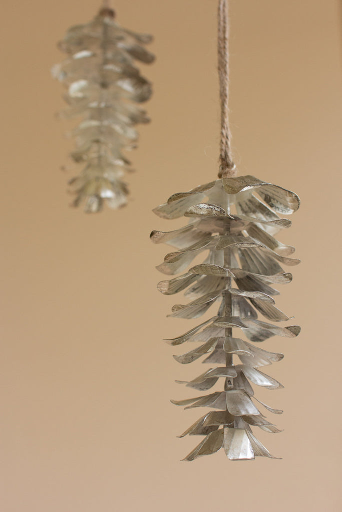 Antique Silver Metal Pine Cone Christmas Ornament - Bombay Mercantile