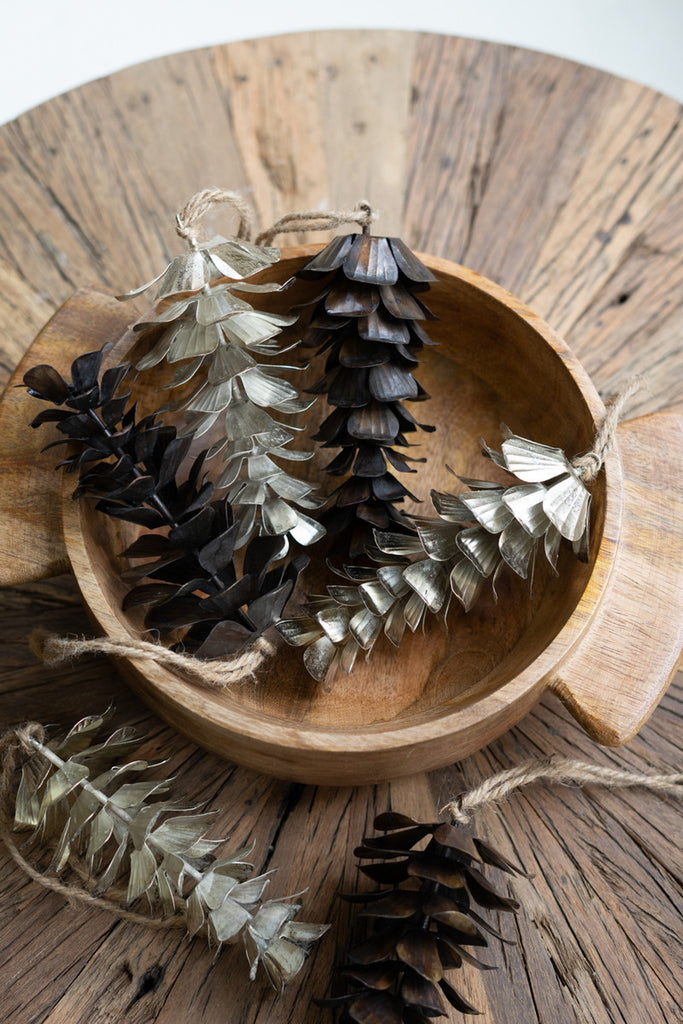 Antique Silver Metal Pine Cone Christmas Ornament - Bombay Mercantile