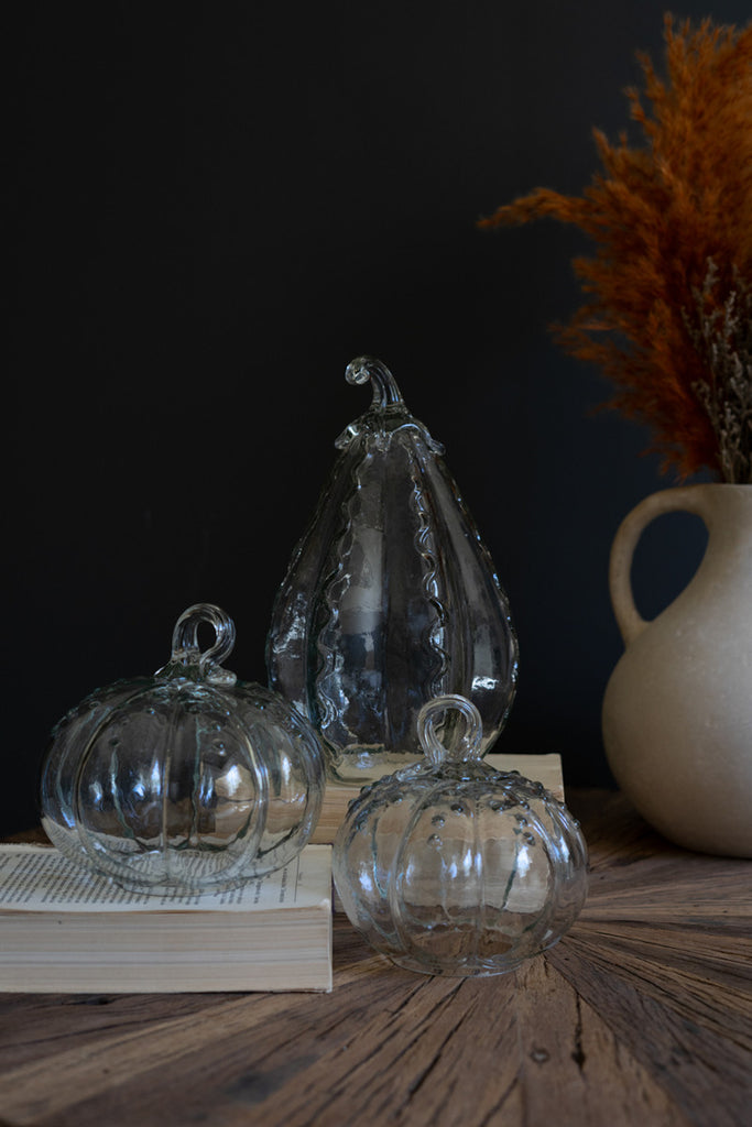 Set of 3 Clear Glass Pumpkins - Bombay Mercantile