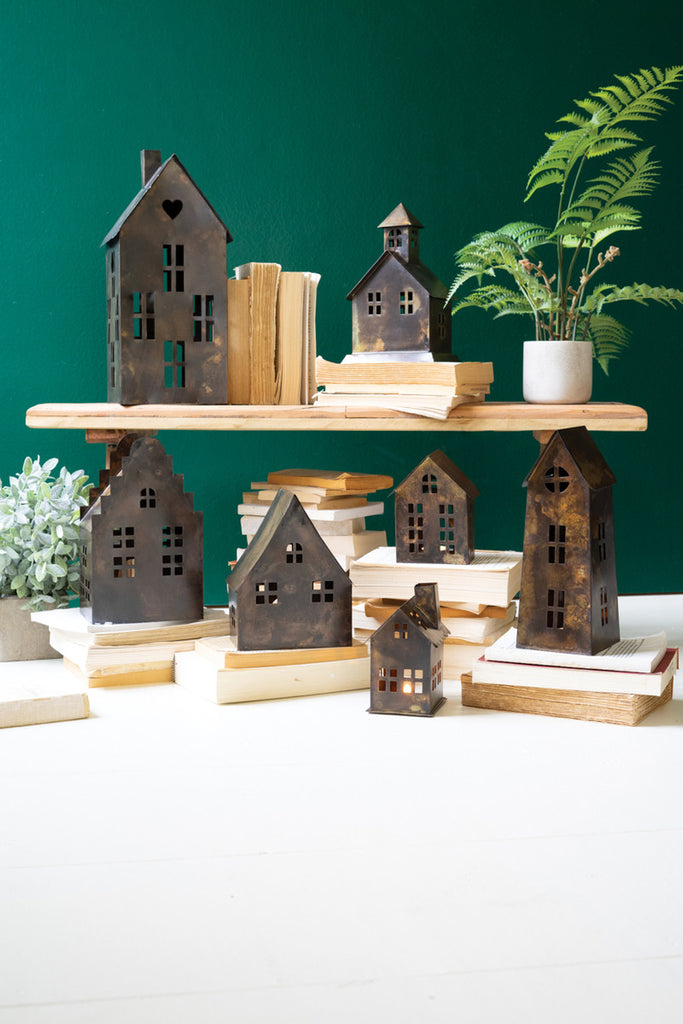 Set of 7 Antique Brown Metal Village - Bombay Mercantile