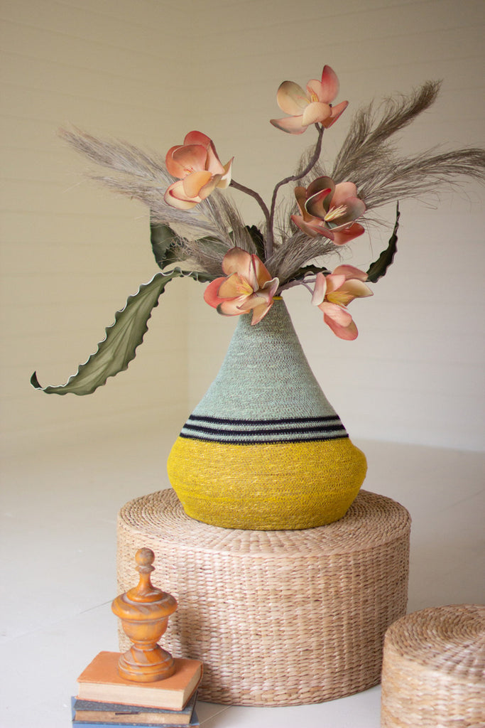 Mustard with Black Stripes Basket - Bombay Mercantile