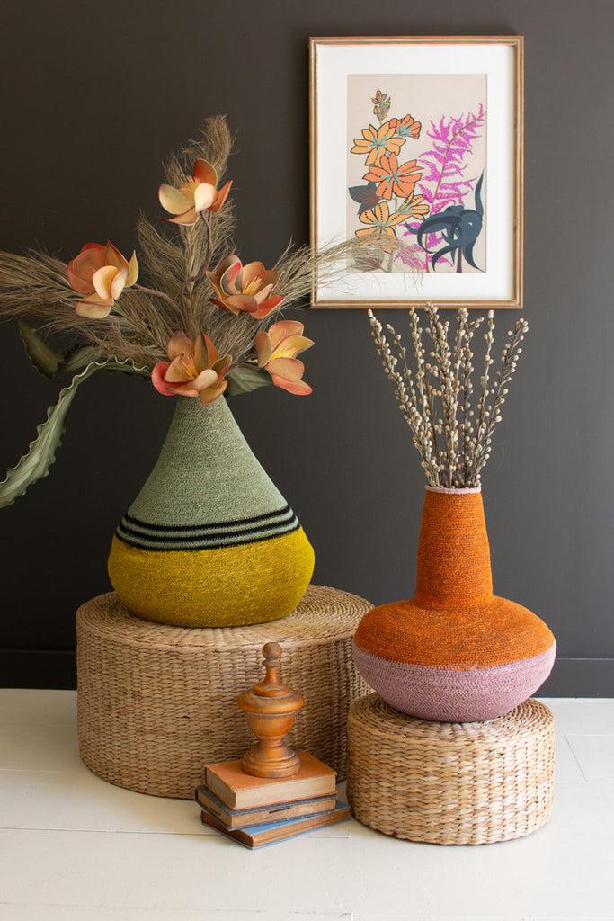 Mustard with Black Stripes Basket - Bombay Mercantile