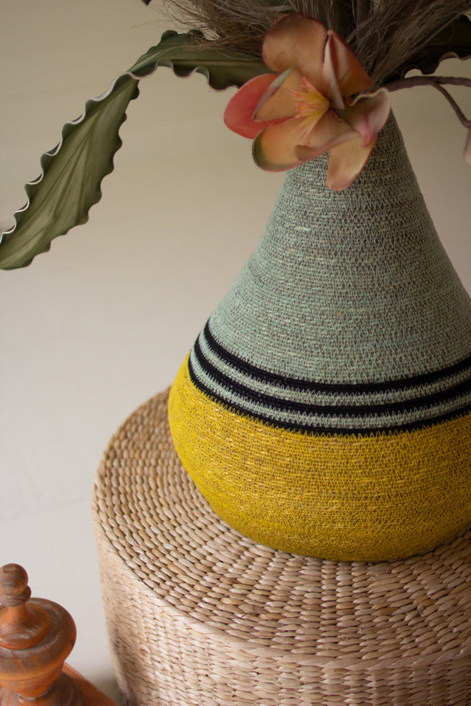 Mustard with Black Stripes Basket - Bombay Mercantile