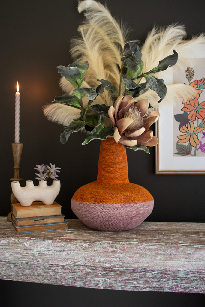 Seagrass Orange and Pink Bulb Basket - Bombay Mercantile