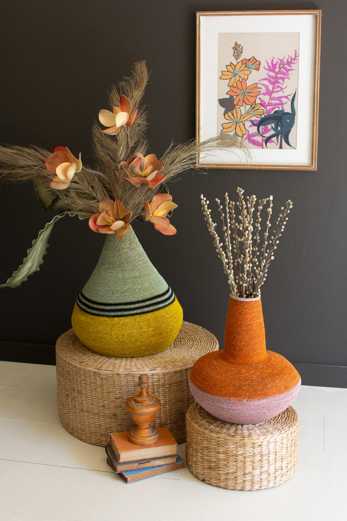 Seagrass Orange and Pink Bulb Basket - Bombay Mercantile