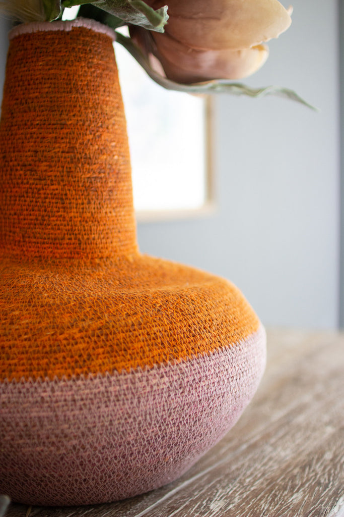 Seagrass Orange and Pink Bulb Basket - Bombay Mercantile