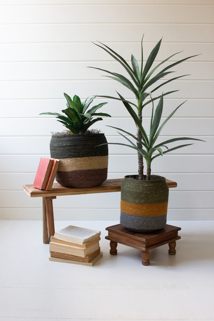 Set of 2 Seagrass Multi Strip Storage Baskets - Bombay Mercantile