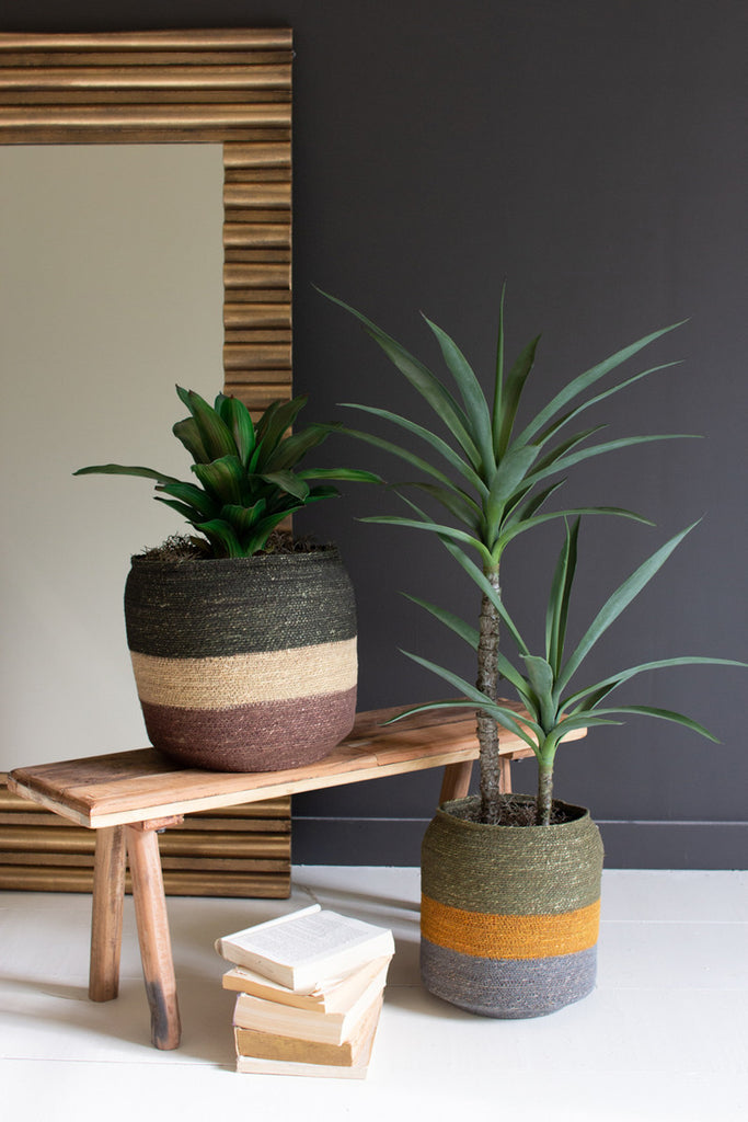 Set of 2 Seagrass Multi Strip Storage Baskets - Bombay Mercantile