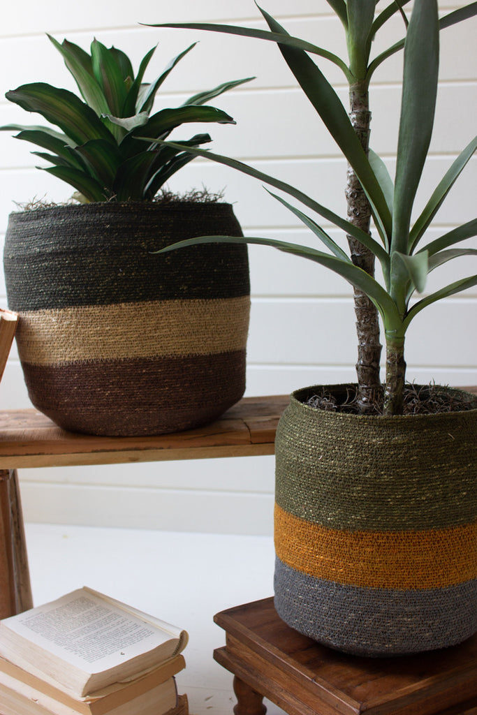 Set of 2 Seagrass Multi Strip Storage Baskets - Bombay Mercantile