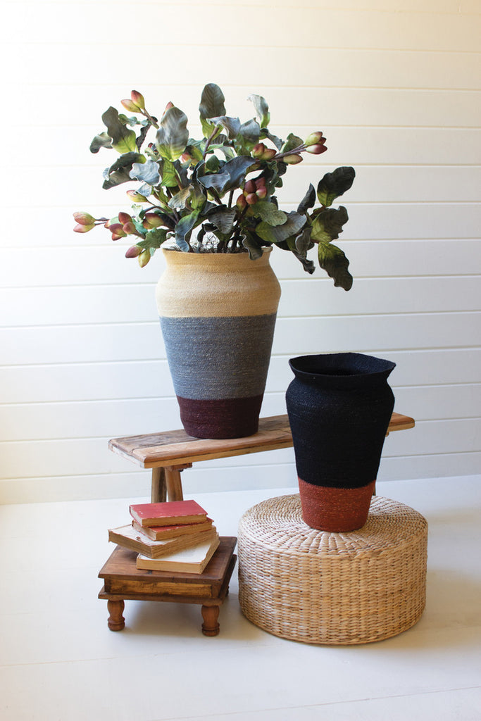Set of 2 Rustic Stripe Seagrass Urn Baskets - Bombay Mercantile