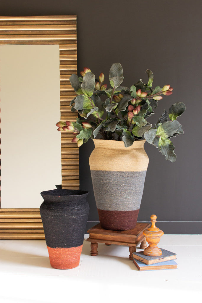 Set of 2 Rustic Stripe Seagrass Urn Baskets - Bombay Mercantile