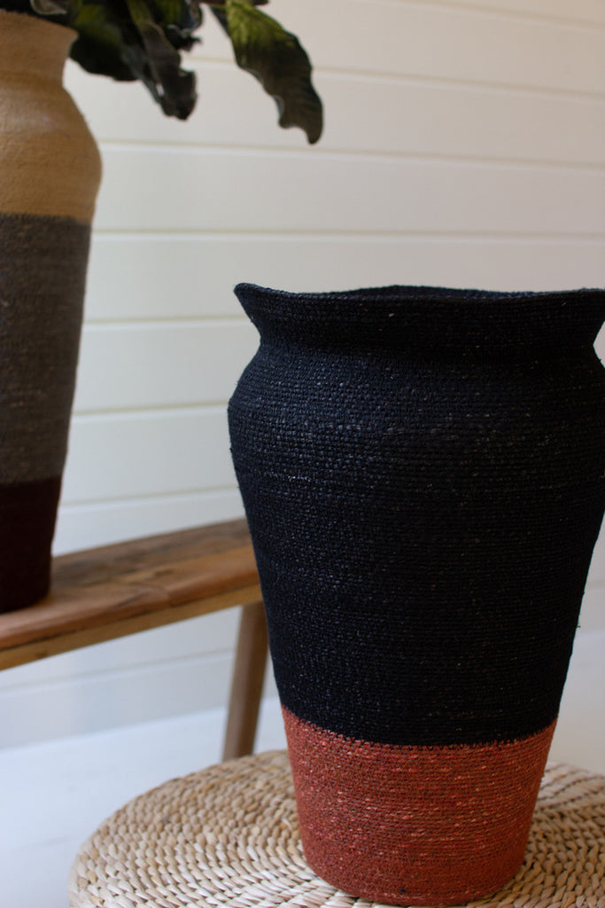 Set of 2 Rustic Stripe Seagrass Urn Baskets - Bombay Mercantile