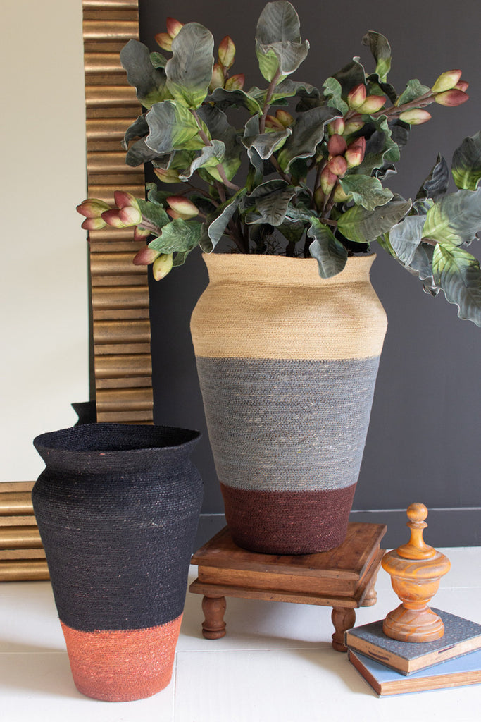 Set of 2 Rustic Stripe Seagrass Urn Baskets - Bombay Mercantile