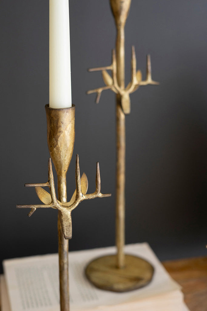 Set of 3 Forged Iron antique Gold Deer Taper Holders - Bombay Mercantile