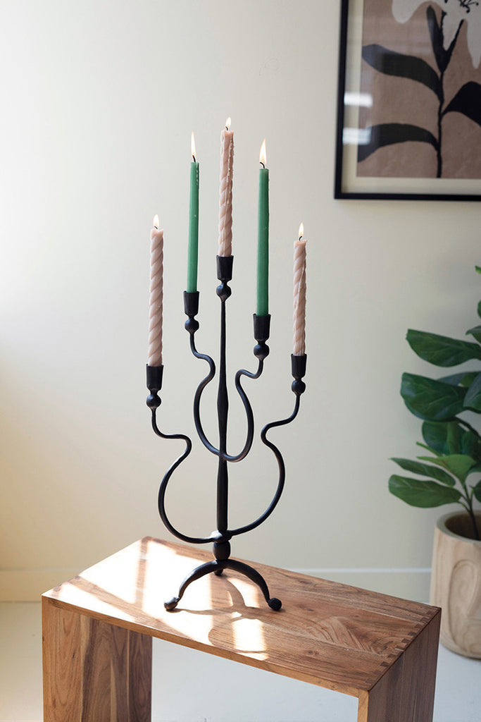 Forged Iron Five Taper Candelabra - Bombay Mercantile