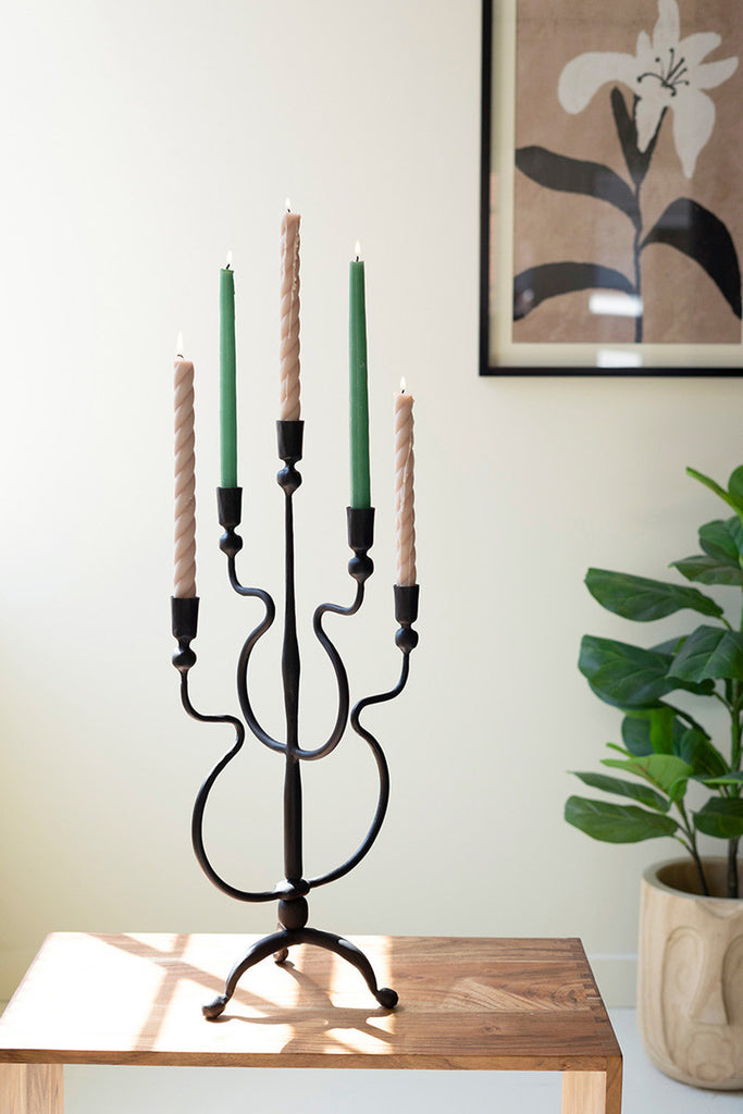 Forged Iron Five Taper Candelabra - Bombay Mercantile