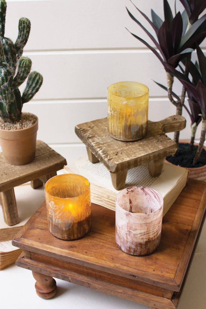 Set of 3 Glass Candle Holders - Bombay Mercantile