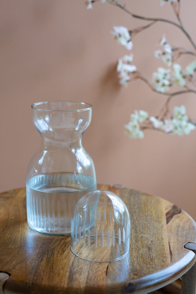 Cut Glass Water Carafe with Cup - Bombay Mercantile