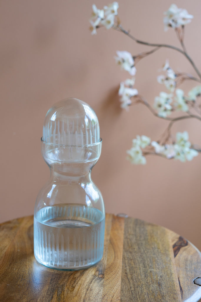 Cut Glass Water Carafe with Cup - Bombay Mercantile