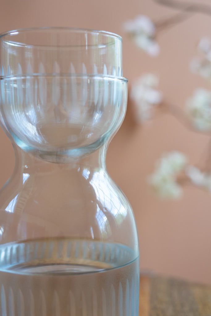 Cut Glass Water Carafe with Cup - Bombay Mercantile