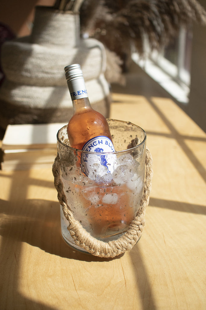 Glass Ice Bucket with Woven Jute Handle - Bombay Mercantile