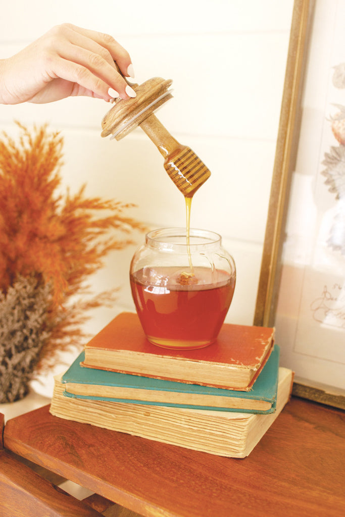 Glass Honey Jar with Mango Wood Top - Bombay Mercantile
