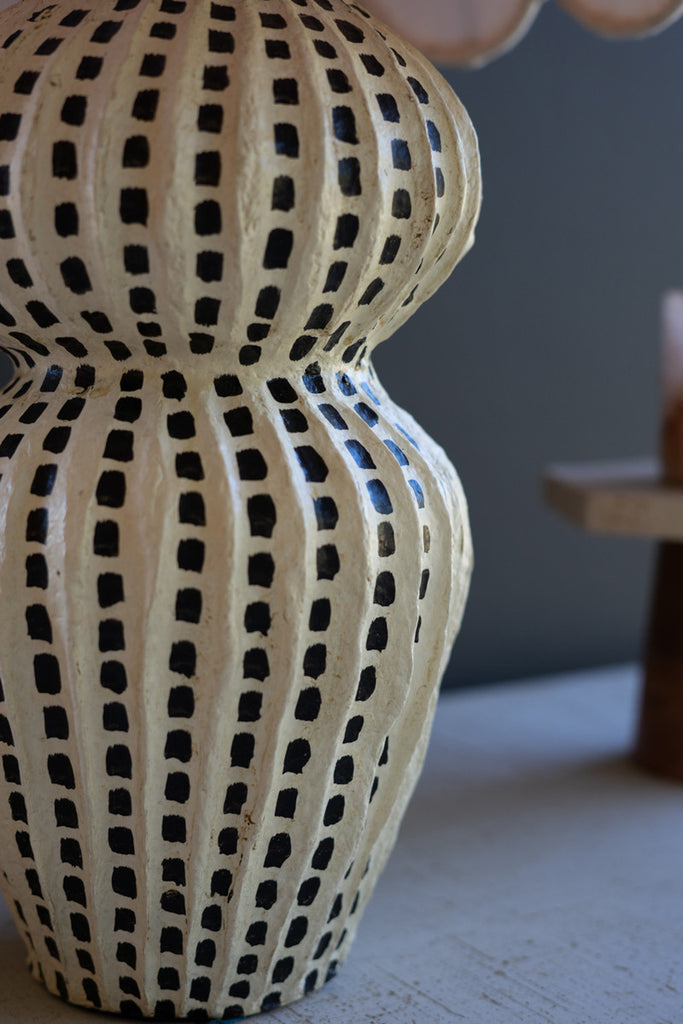 Dotted Paper Mache Lamp Base with Scalloped Shade - Bombay Mercantile