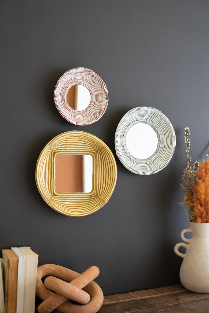 Set of 3 Round Paper Mache Mirrors - Bombay Mercantile