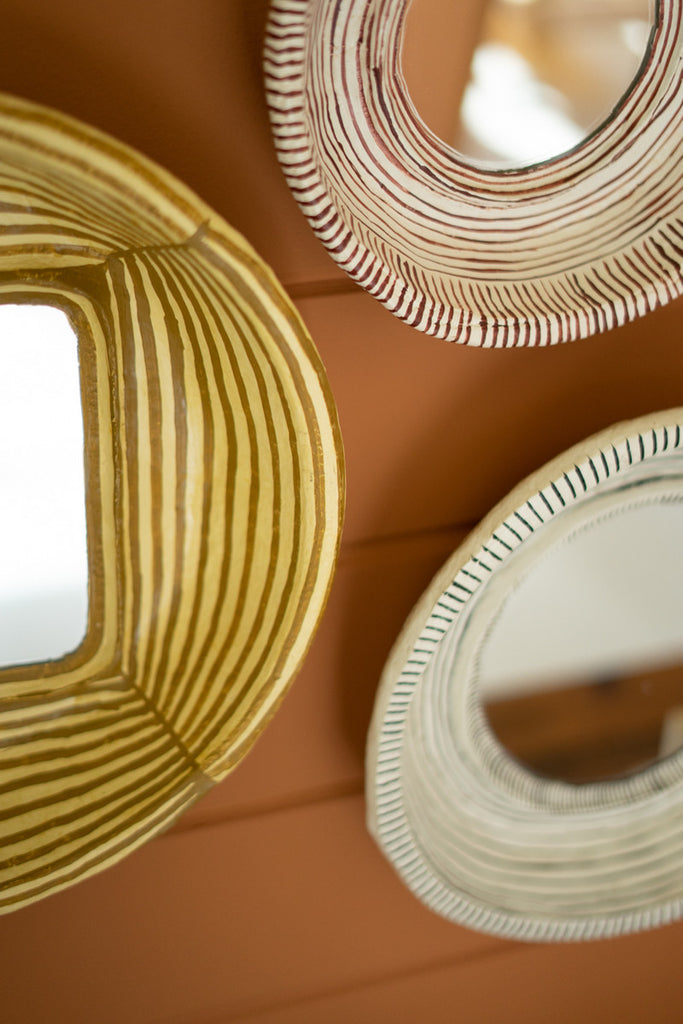 Set of 3 Round Paper Mache Mirrors - Bombay Mercantile