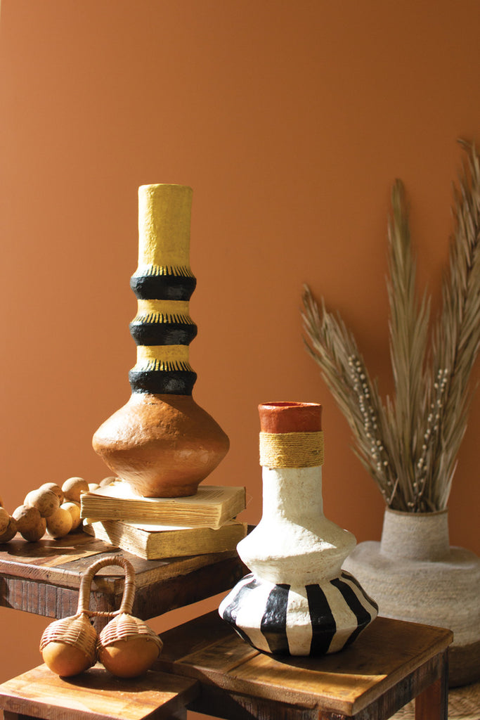 Painted Paper Mache Vase with Brown Base - Bombay Mercantile