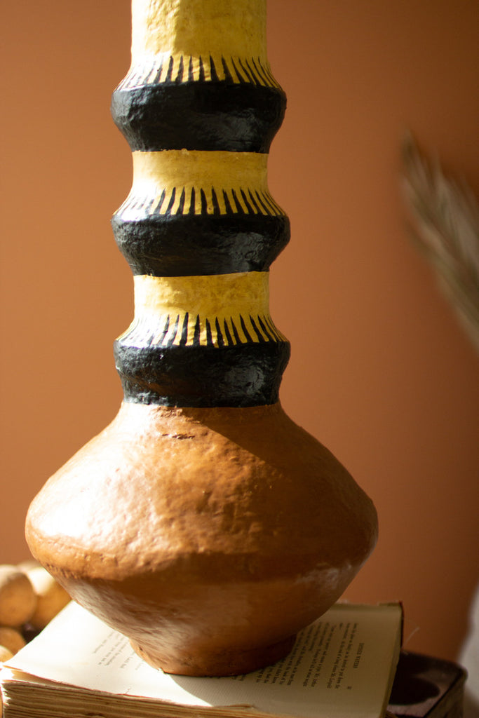 Painted Paper Mache Vase with Brown Base - Bombay Mercantile