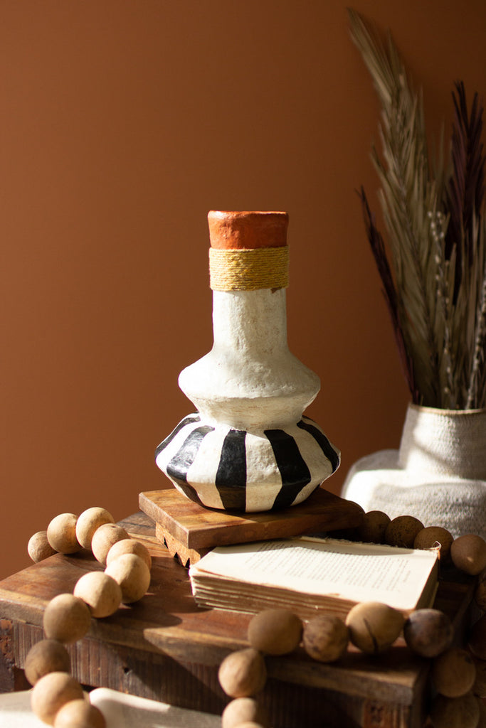 Painted Vase with Black and White Base - Bombay Mercantile