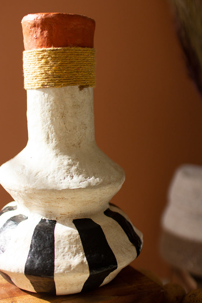 Painted Vase with Black and White Base - Bombay Mercantile
