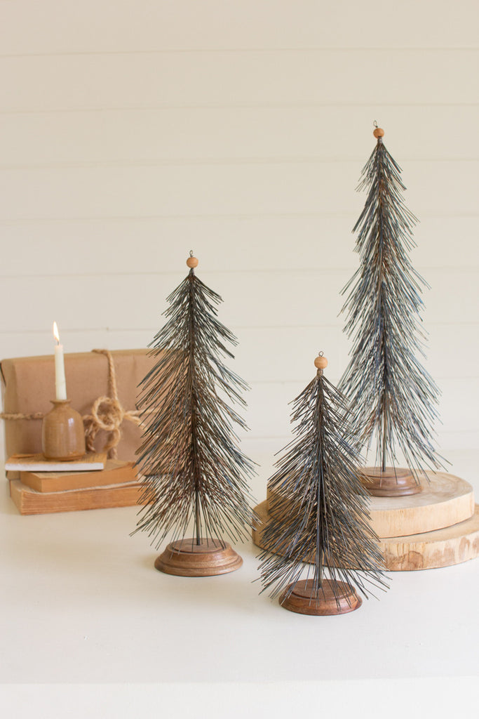 Set of 3 Topiaries with Wooden Bases - Bombay Mercantile