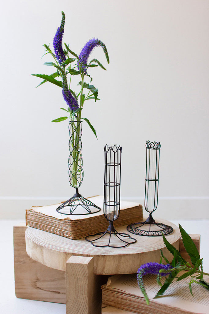 Set of 3 Wire Wrapped Glass Bud Vases - Bombay Mercantile