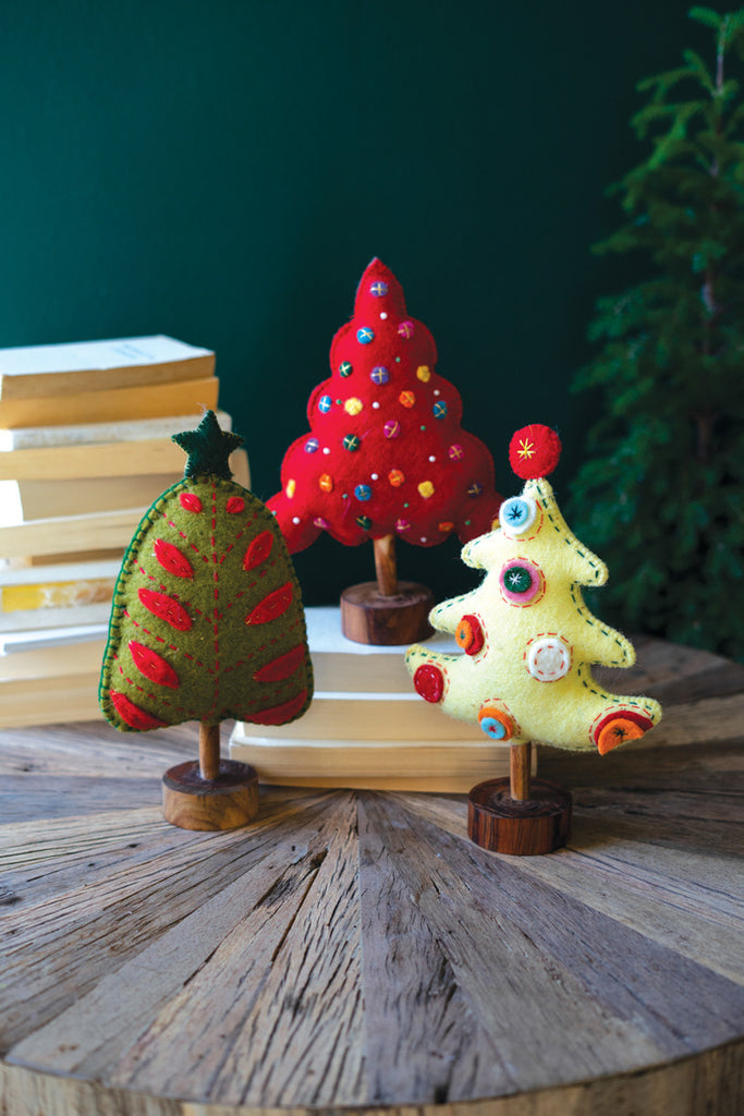 Set of 3 Felt Christmas Trees - Bombay Mercantile