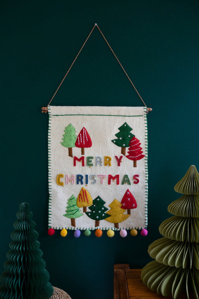 Felt Merry Christmas Door Hanger, Set of 2 - Bombay Mercantile