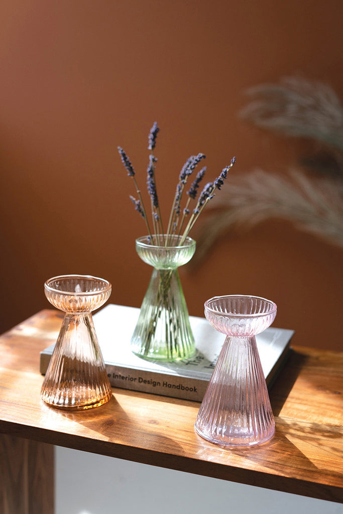 3 Glass Vase and Taper Holders, Set of 2 - Bombay Mercantile