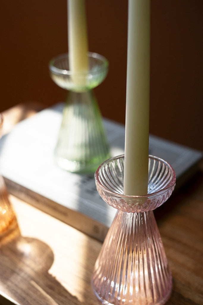 3 Glass Vase and Taper Holders, Set of 2 - Bombay Mercantile