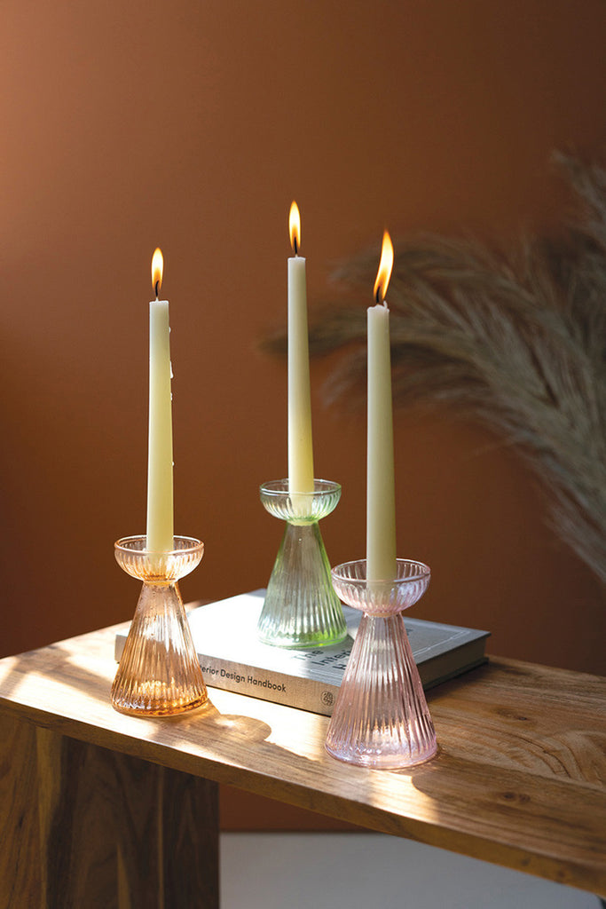 3 Glass Vase and Taper Holders, Set of 2 - Bombay Mercantile
