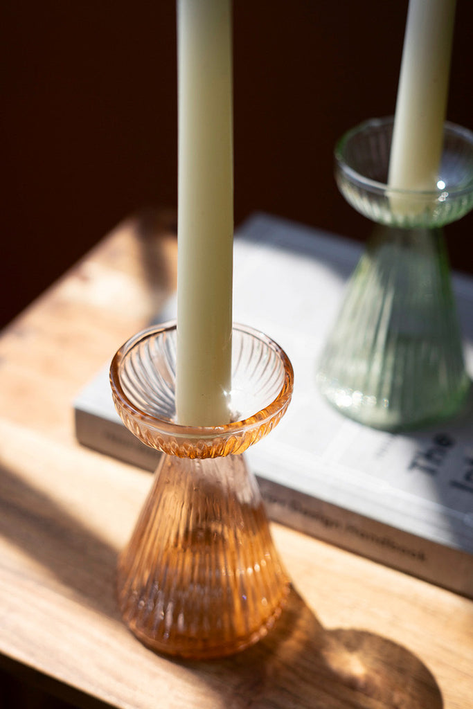 3 Glass Vase and Taper Holders, Set of 2 - Bombay Mercantile