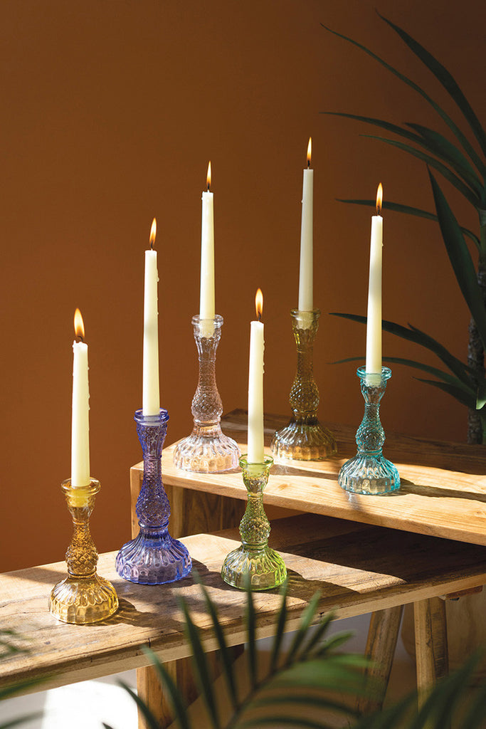 Set of 6 Glass Taper Candle Holders - Bombay Mercantile
