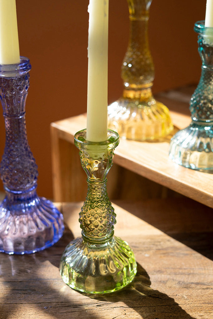 Set of 6 Glass Taper Candle Holders - Bombay Mercantile