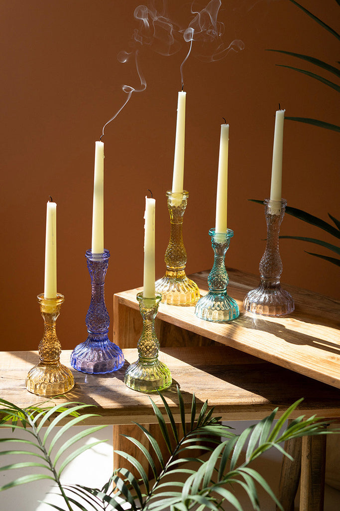 Set of 6 Glass Taper Candle Holders - Bombay Mercantile