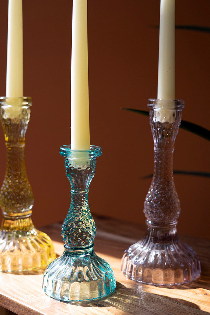 Set of 6 Glass Taper Candle Holders - Bombay Mercantile