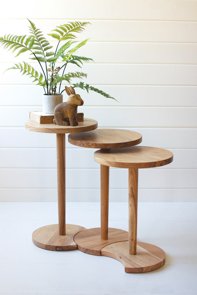 Set of 3 Round Acacia Wood Side Tables - Bombay Mercantile